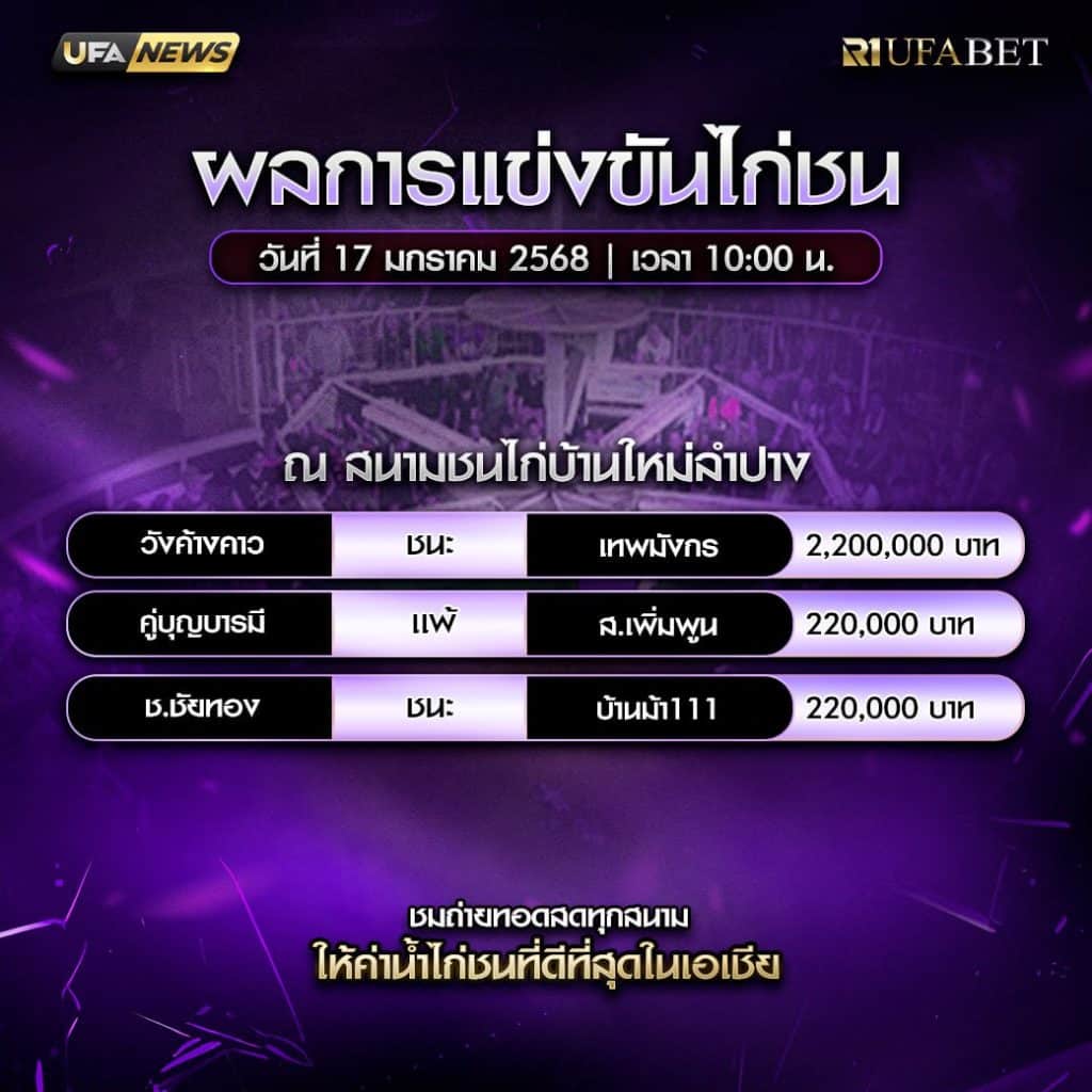 ผลไก่ชน 17-01-68