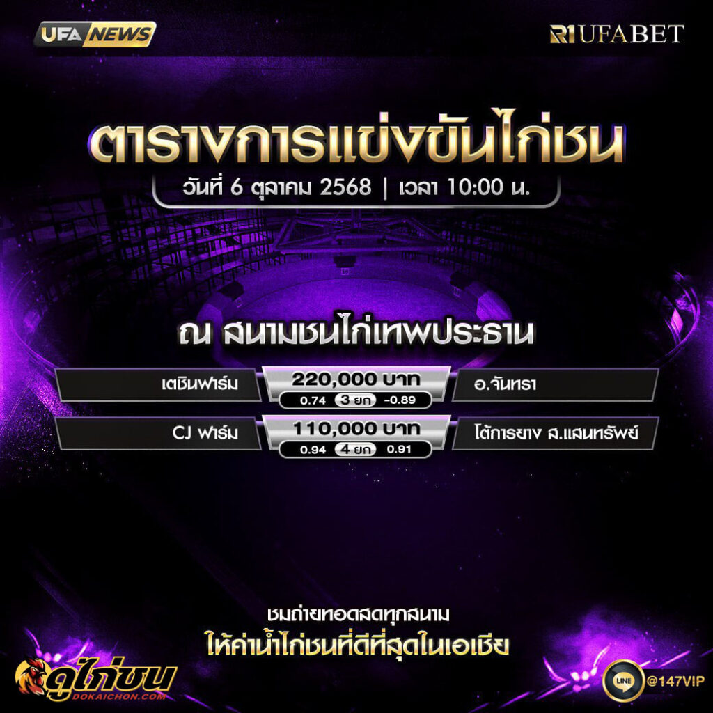 ตารางไก่ชน 6-10-68
