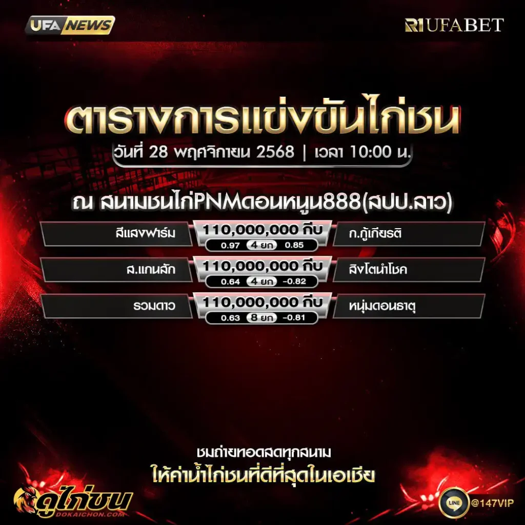 ตารางไก่ชน 28-11-68