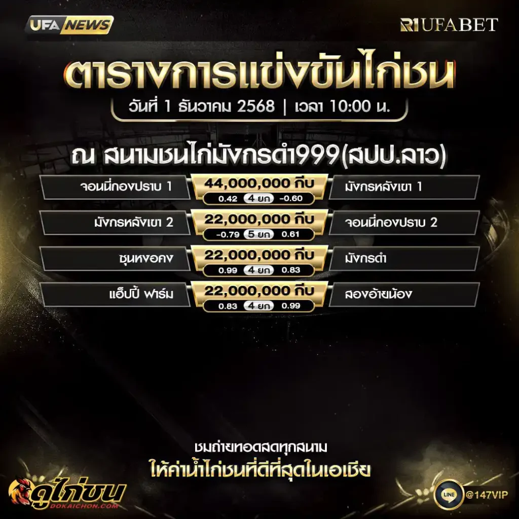 ตารางไก่ชน 01-12-68