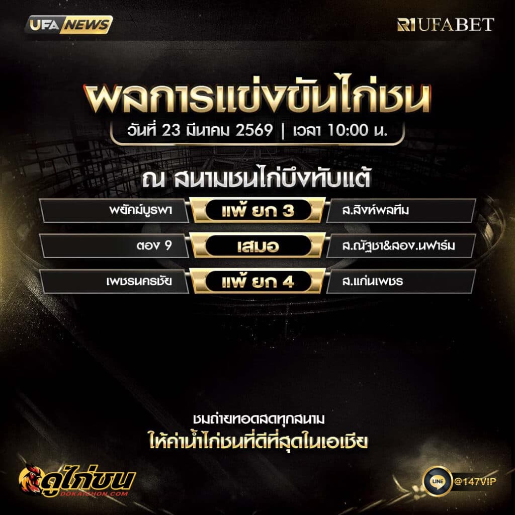 ผลไก่ชน 24-03-69 ณ สนามชนไก่บึงทับแต้
